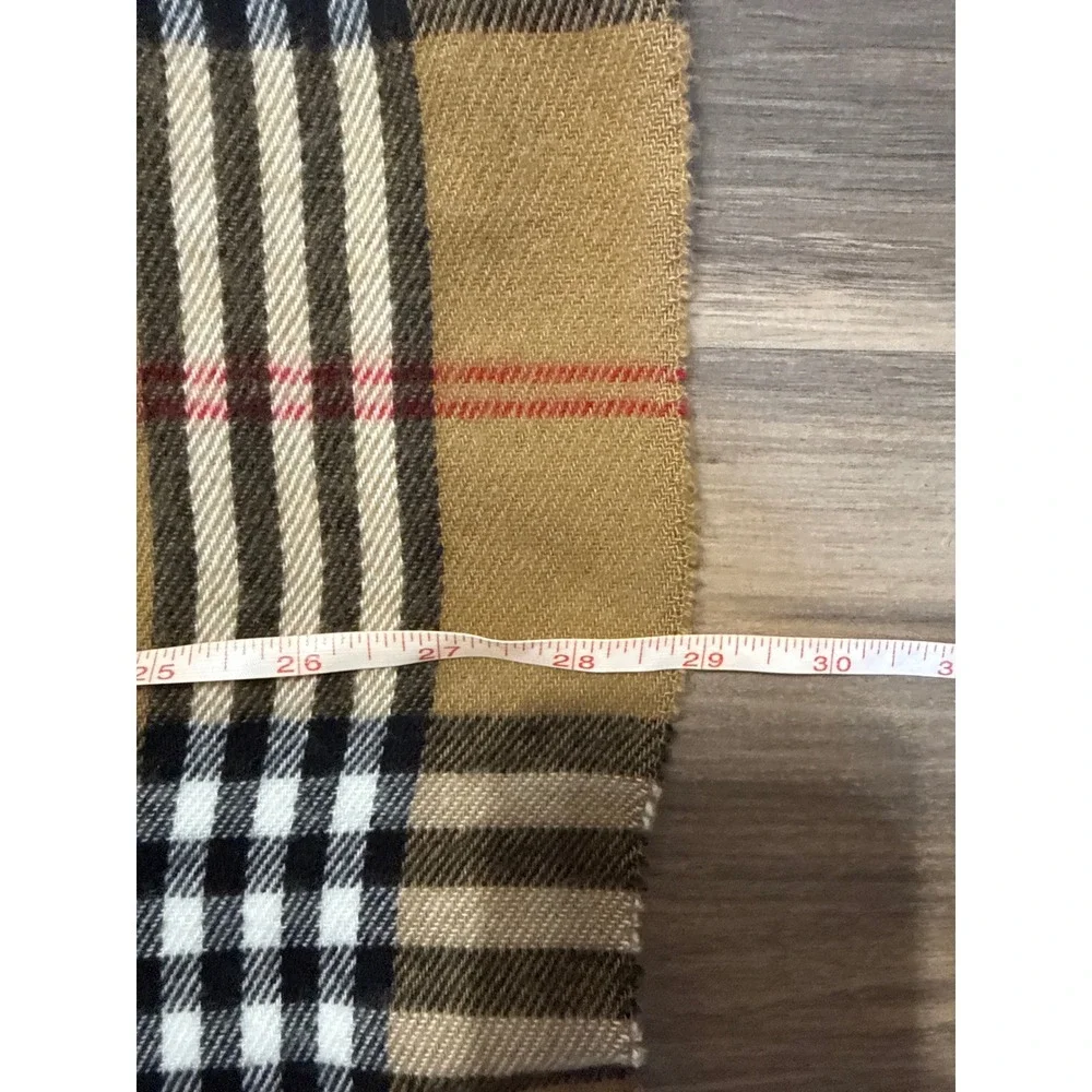 Tan Check Lambswool Plaid Scarf 100% Wool Fringed 66
